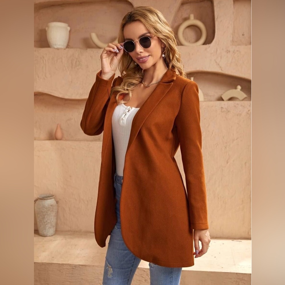 Women's Long Open Front Coatigan in Rust